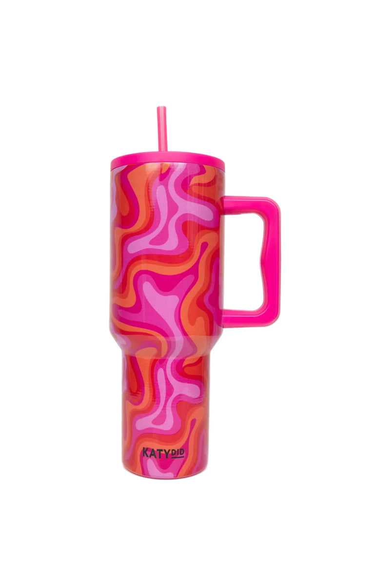 Hot Pink Retro Swirl Tumbler with Handle