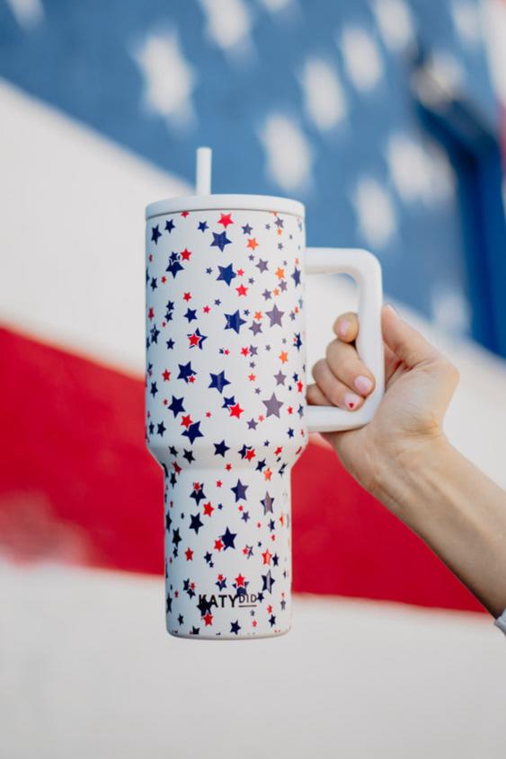 Red, White, Blue STAR 38 Oz Tumbler w/ Handle