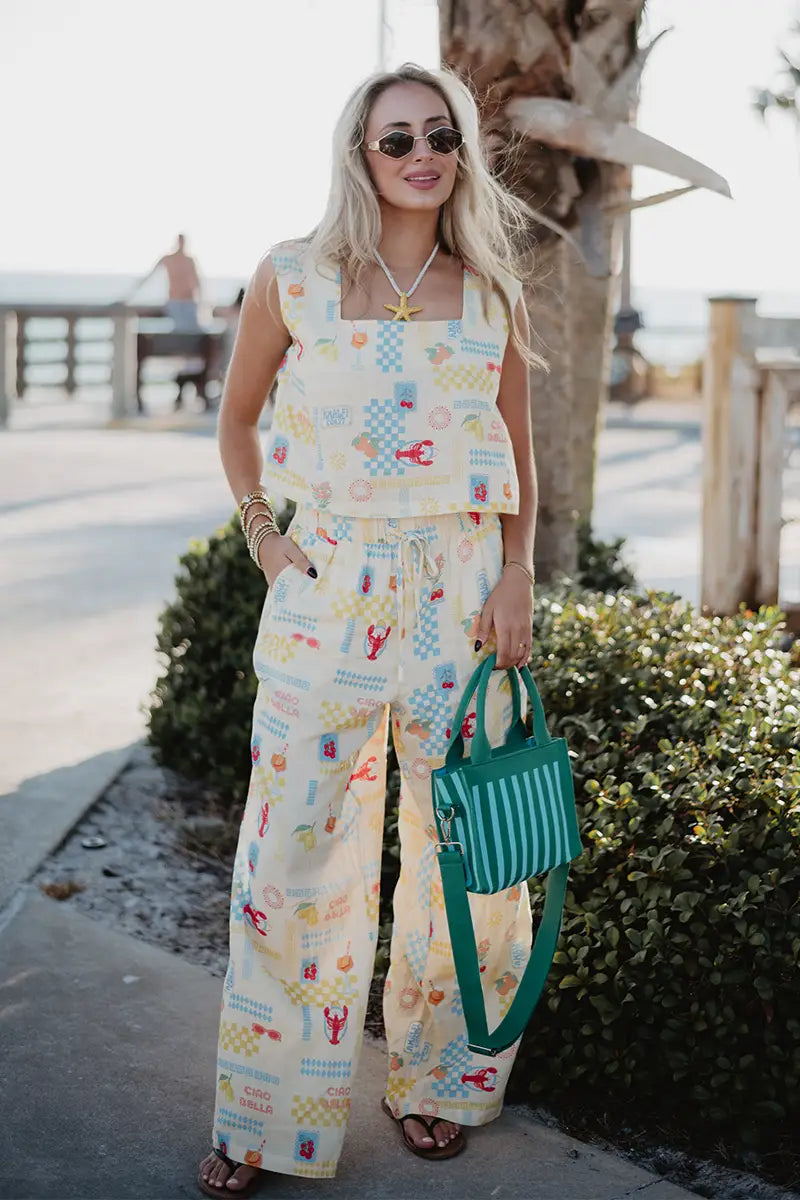 Italian Summer Linen Two-Piece Pant Set (Yellow) - Katydid.com