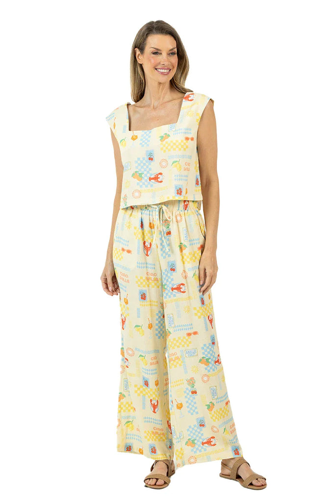 Italian Summer Linen Two-Piece Pant Set (Yellow) - Katydid.com