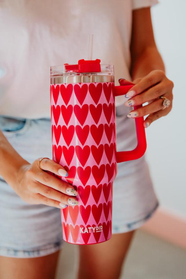 Girly Red Hearts Pattern Drink Tumbler