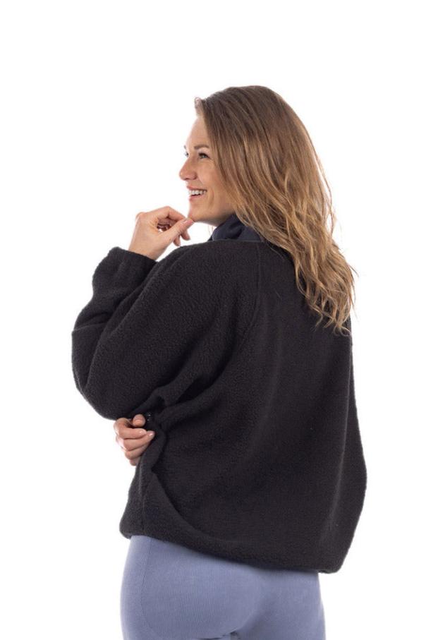 Black Buttoned Slouchy Women's Fleece Jacket