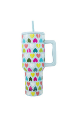 Multicolored Hearts Mint Tumbler Cup w/ Handle