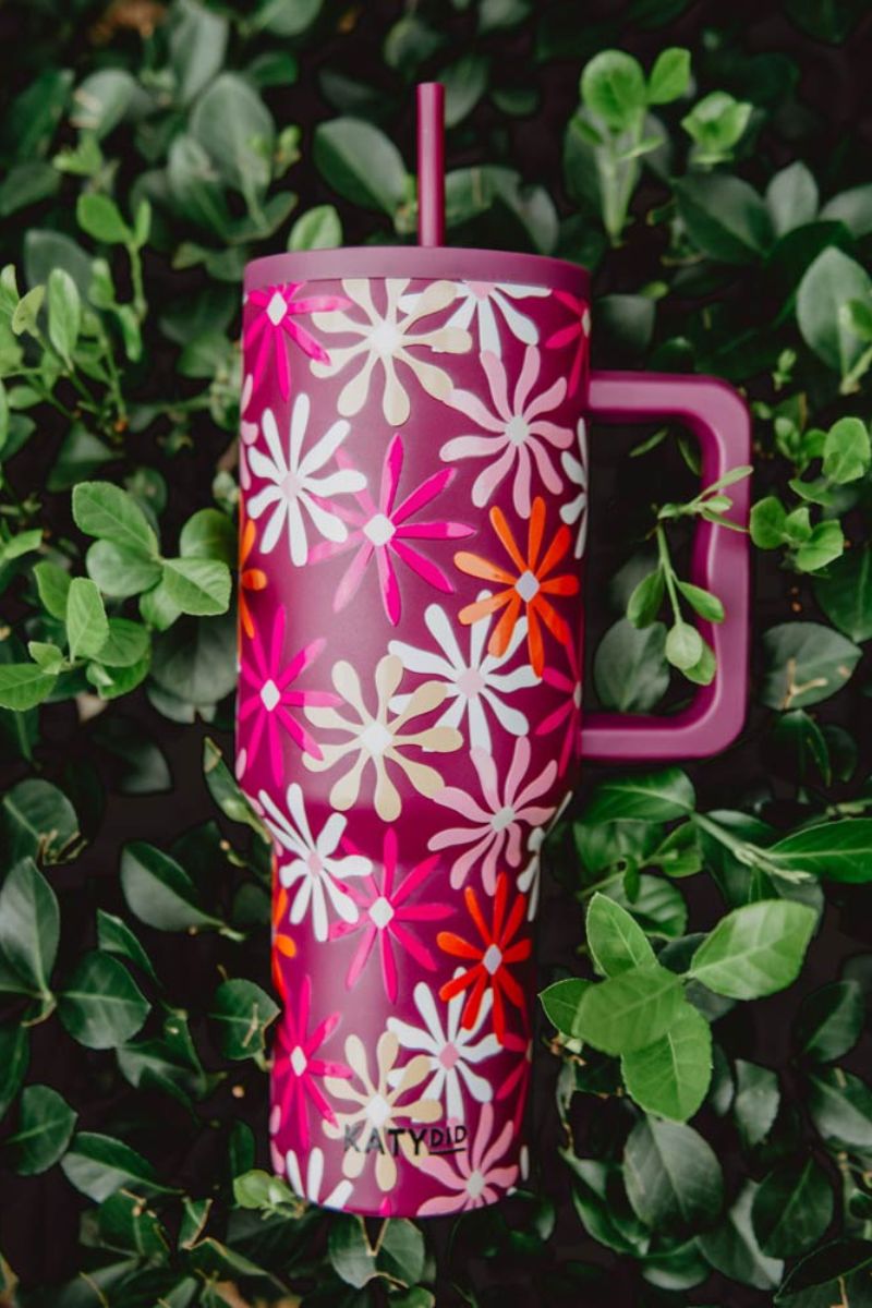 Multicolored Maroon Floral Stainless Steel Tumbler