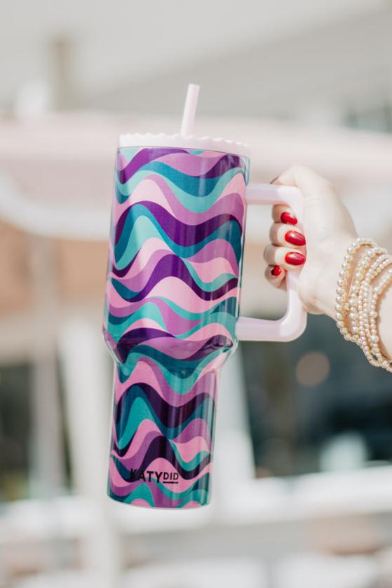 Pink Purple Green Swirl Tumbler Cup