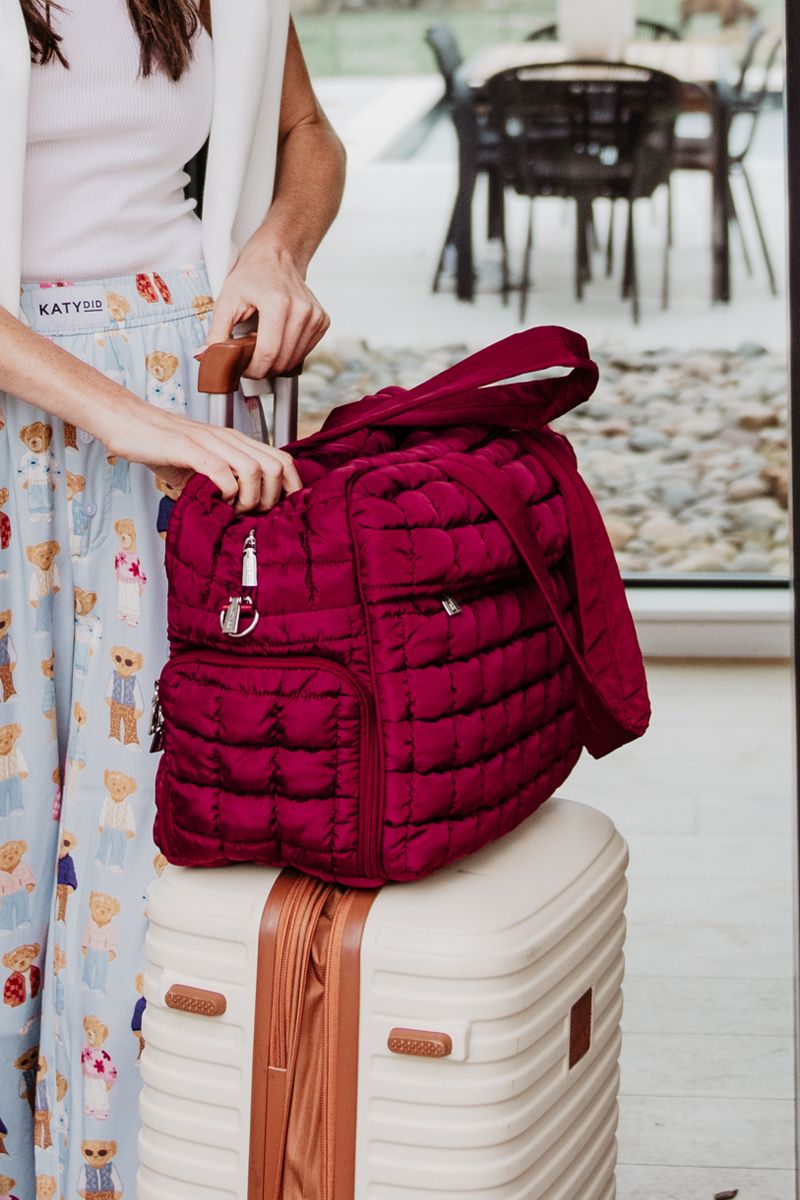 Wine Quilted Duffel Overnight Bag | Weekender Travel Bag | Katydid