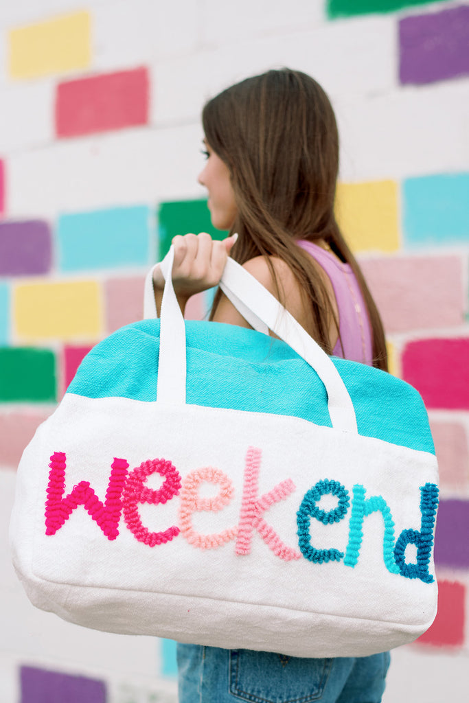 Aqua "Weekend" Saying Weekender Bag