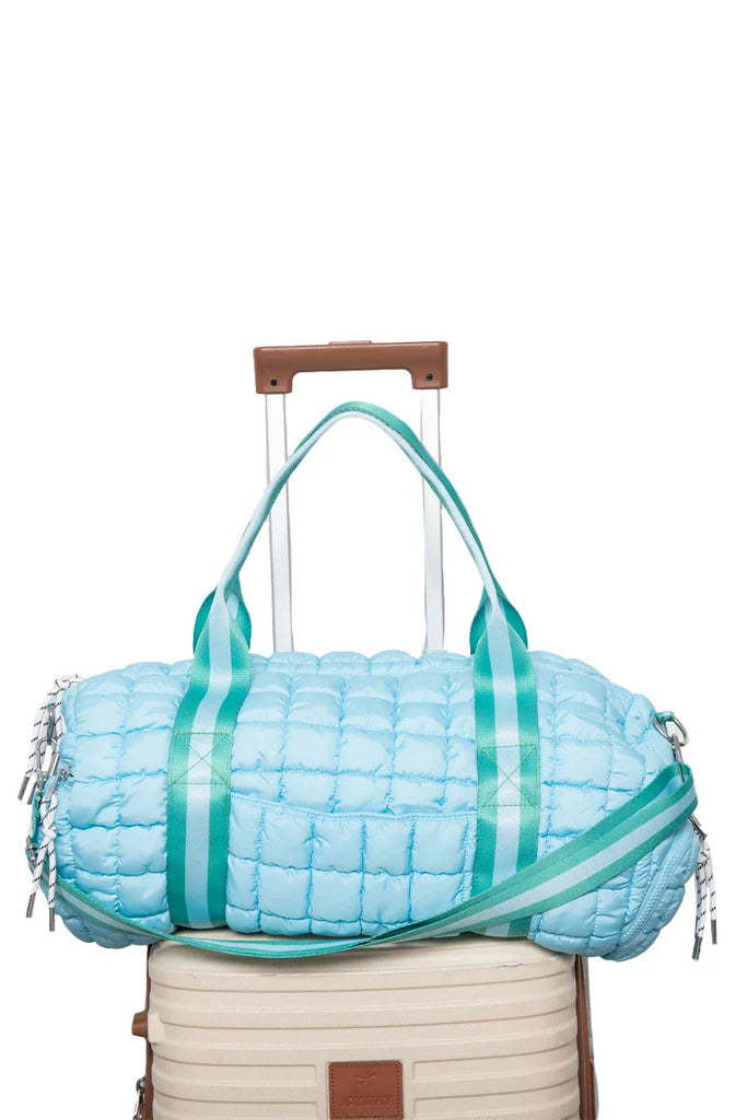 Light Blue and Green Striped Quilted Duffel - Katydid.com