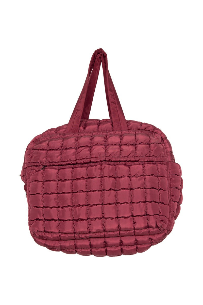 Wine Quilted Duffel Overnight Bag