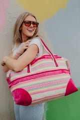 Magenta Frilled Multicolored Weekender Duffel Bag