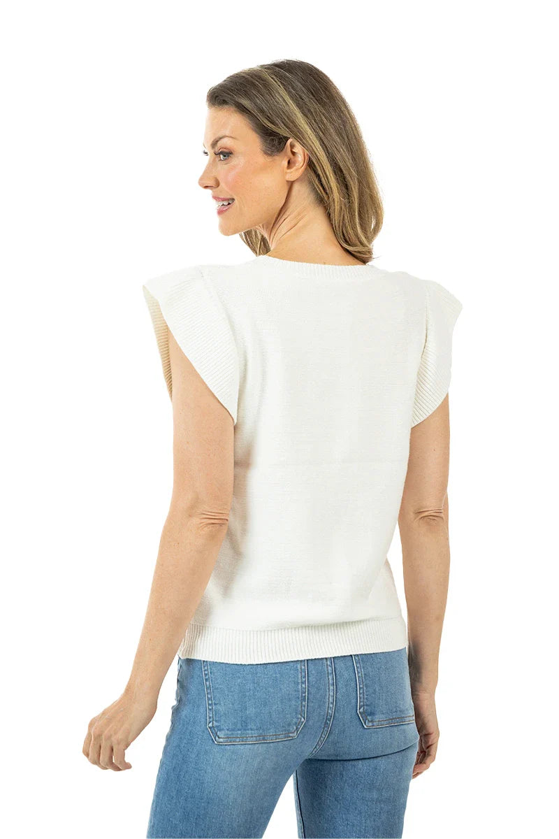 Short Sleeve Bow Sweater Top (White)