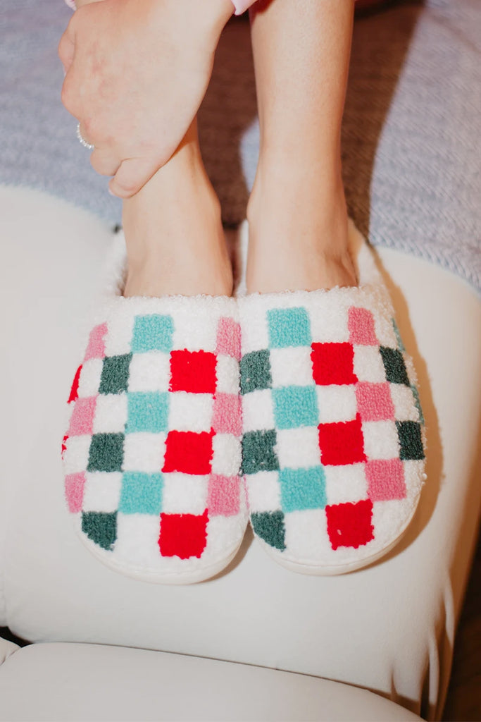 Christmas Multicolored Checkered Slippers