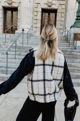 Neutral Plaid Fleece Lined Vest for Women