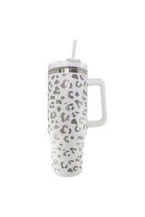 White METALLIC Leopard Tumbler Cup with Handle