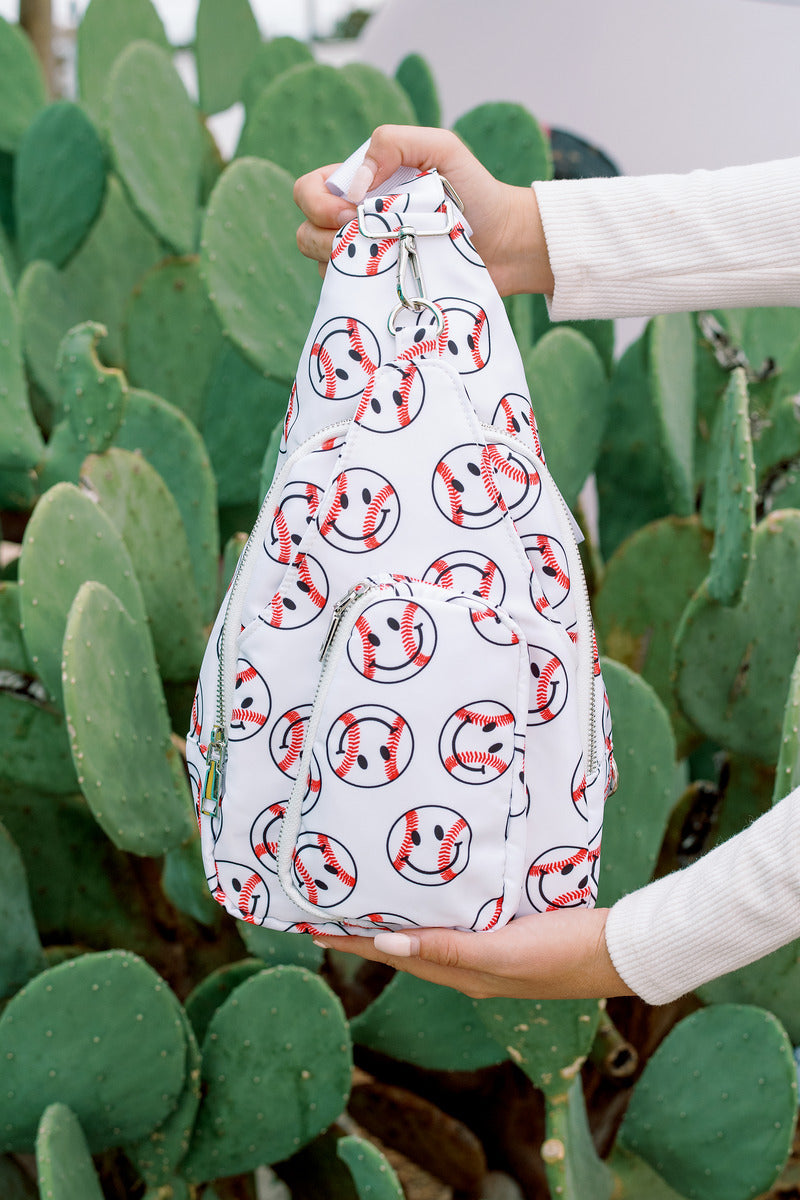 Baseball Happy Face Crossbody Sling Bag - Katydid.com