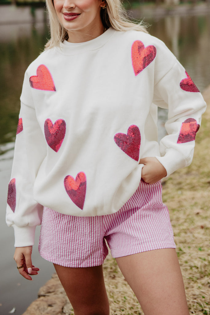 Sequined HEARTS Chenille Patch Sweatshirt