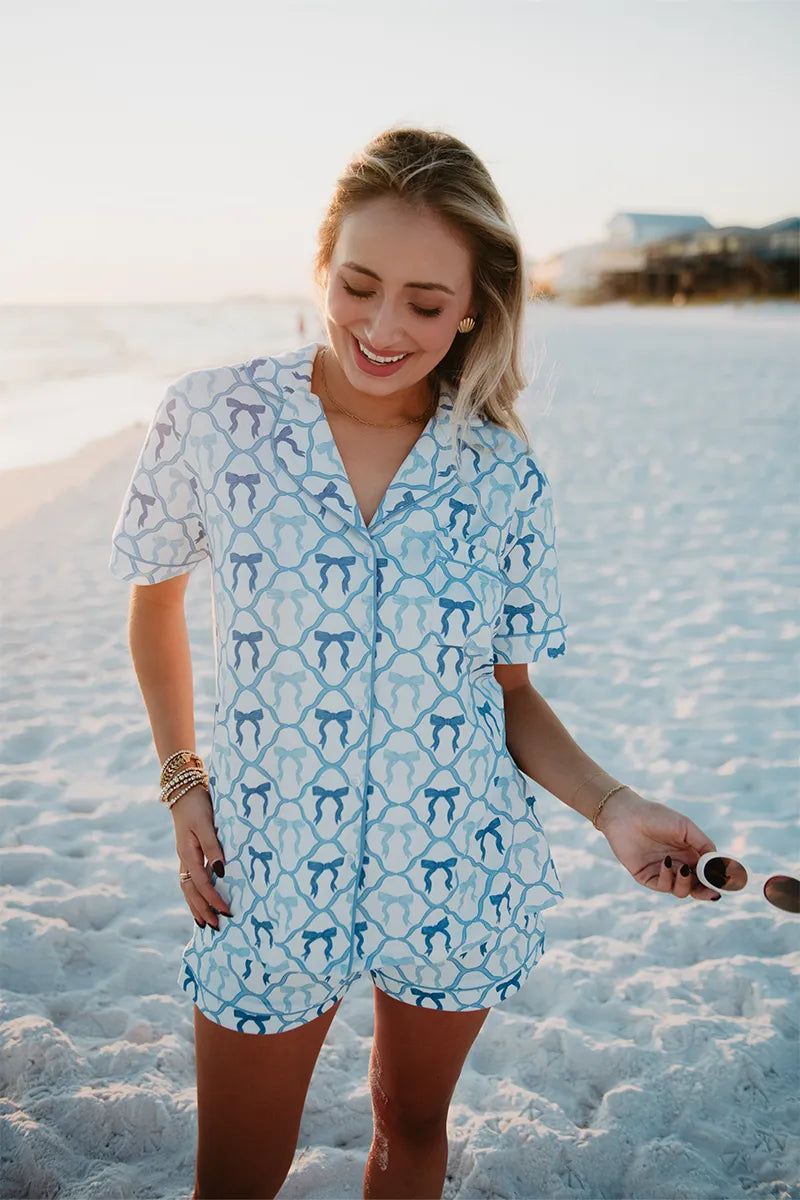 Light Blue Mini Bows PJ Sets - Katydid.com