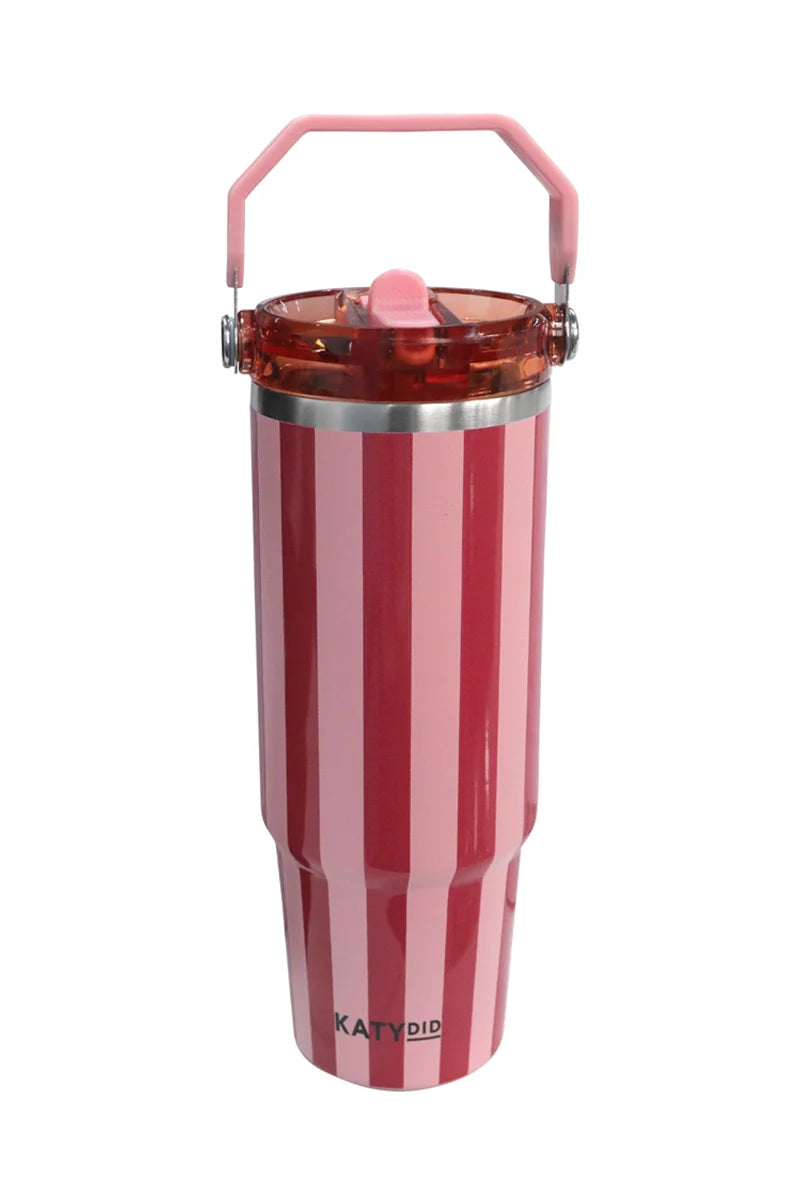 Pink and Wine Striped 30 Oz Cabana Tumbler