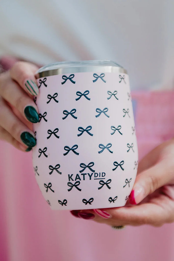 Black & Pink Mini Bows Wine Tumbler Cup