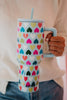 Multicolored Hearts Mint Tumbler Cup w/ Handle