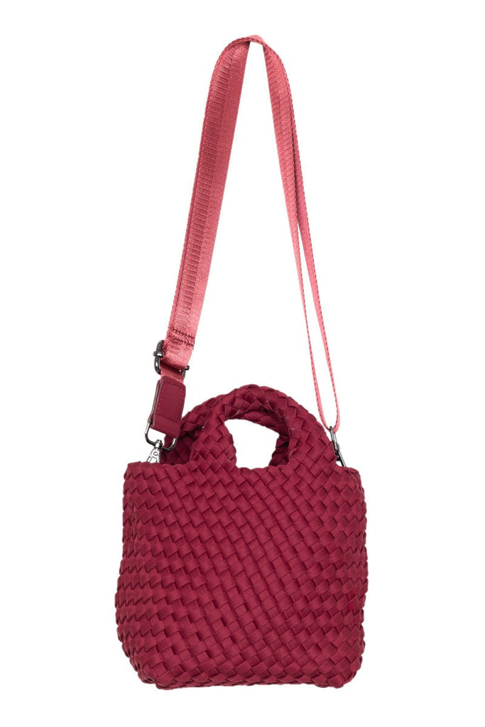 Wine Woven Crossbody Bucket Bag