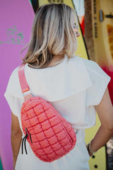 Coral Quilted Sling Belt Bag