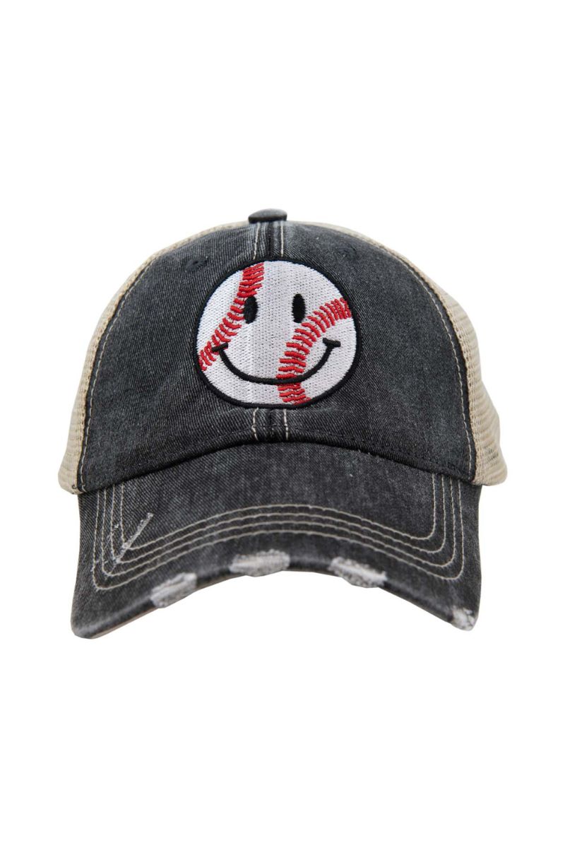 Baseball Happy Face Women's Trucker Hat - Katydid.com