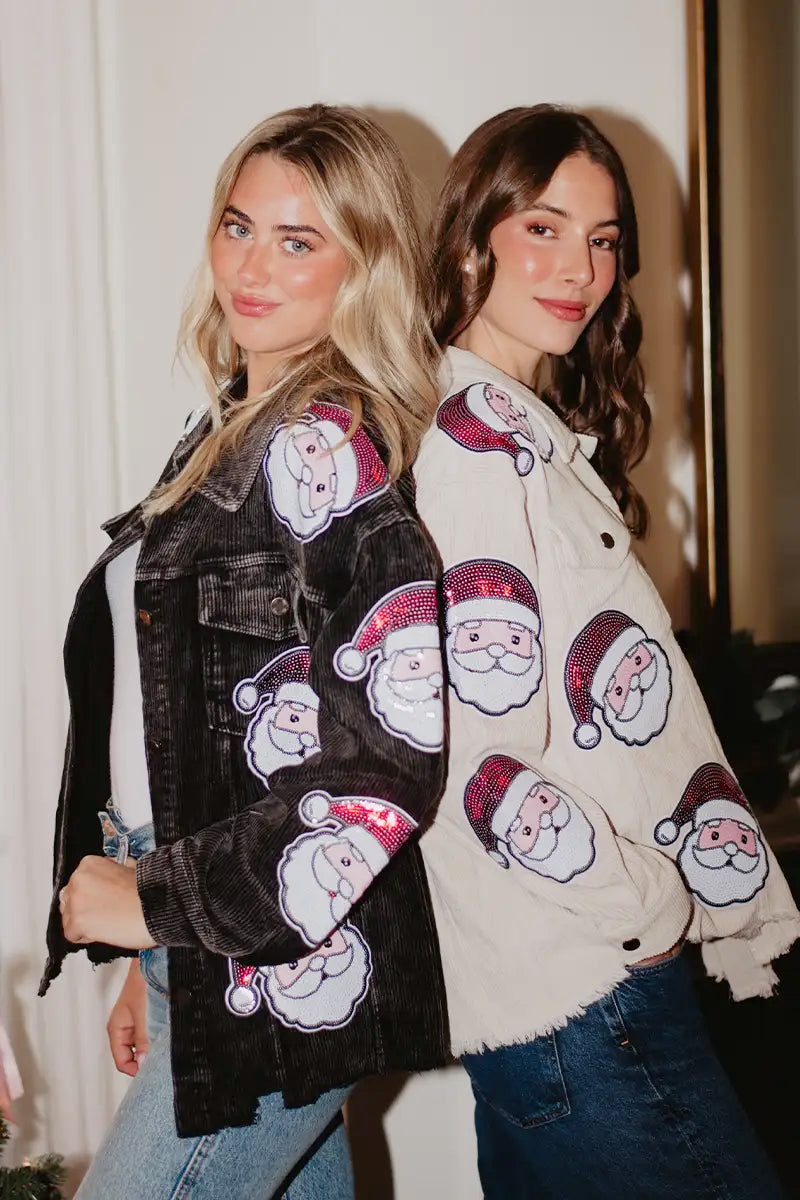 Sequin SANTA Patch Cropped CORDUROY Shacket