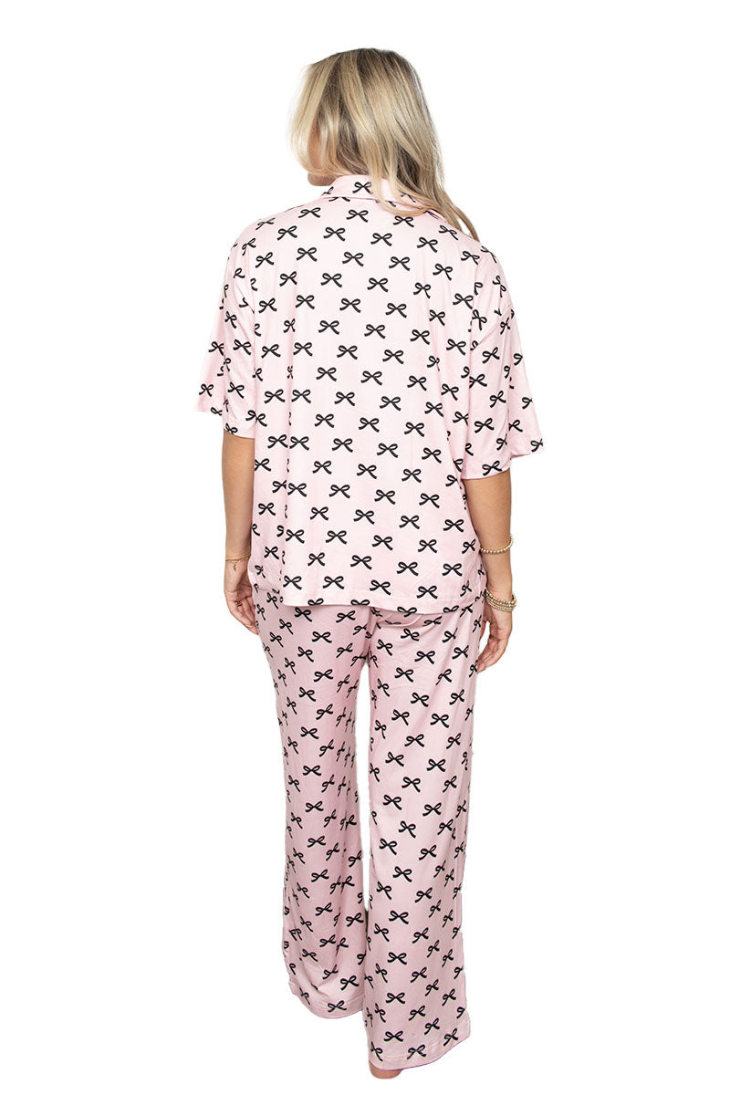 Black & Pink Mini Coquette Bows Matching Pajama Pants Set