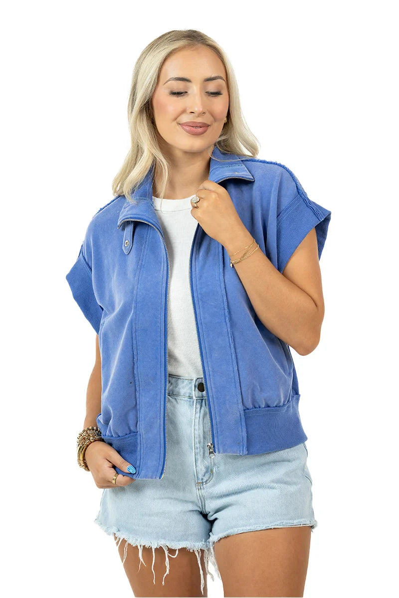 Blue Garment Washed Utility Vest - Katydid.com