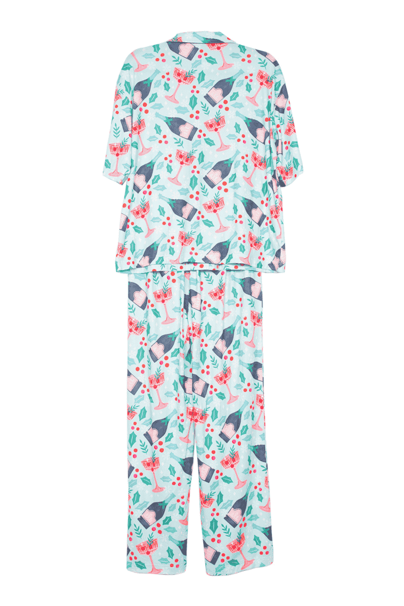 Holiday Champagne, Coupes & Holly Pajama Pants Set