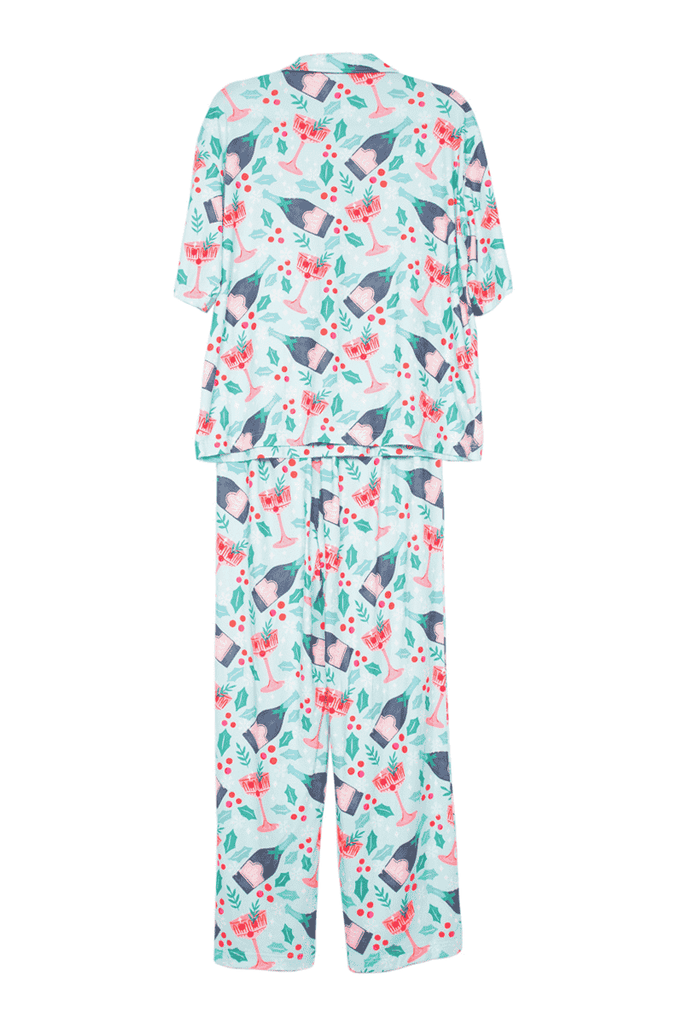 Holiday Champagne, Coupes & Holly Pajama Pants Set