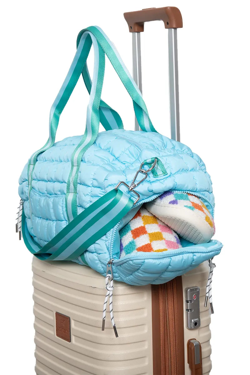 Light Blue and Green Striped Quilted Duffel - Katydid.com