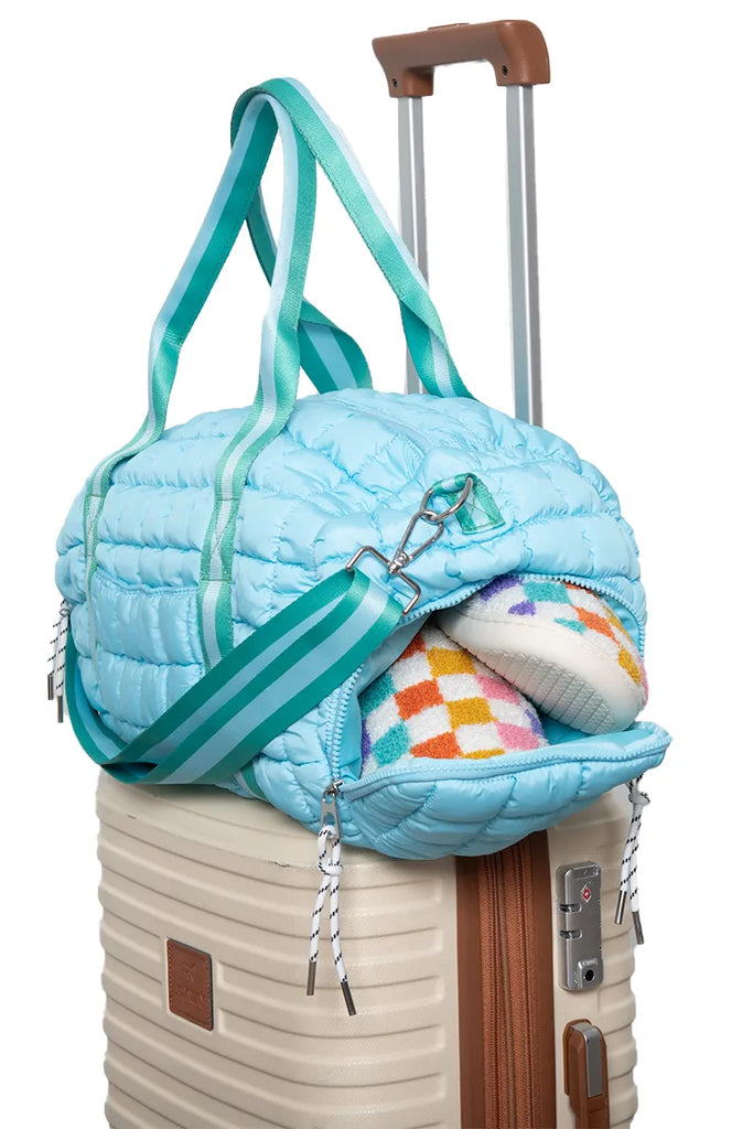 Light Blue and Green Striped Quilted Duffel - Katydid.com