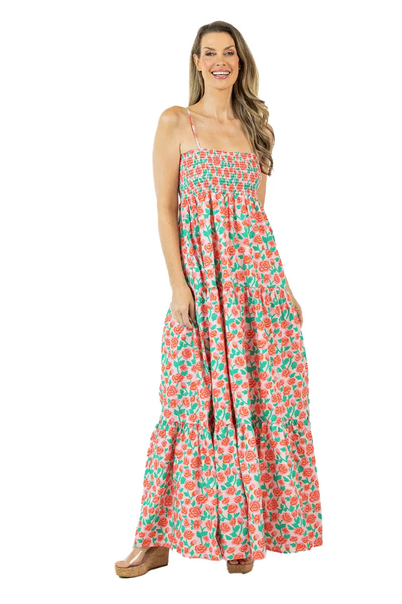 Whimsical Roses Floral Maxi Dress | Smocked Sundress