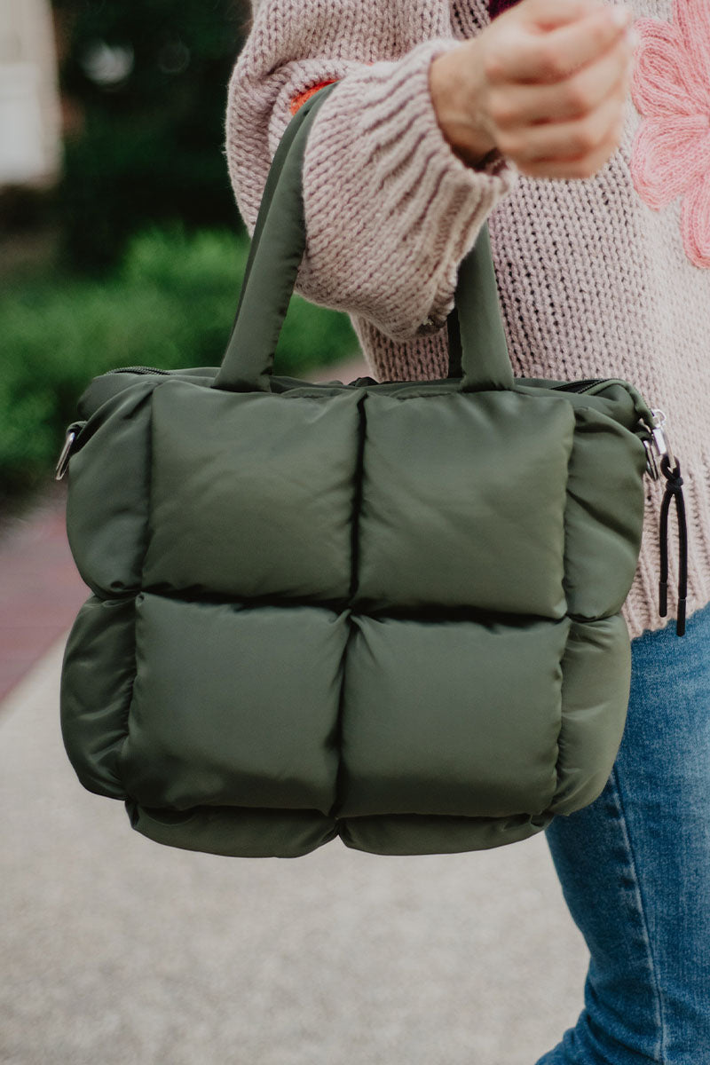 Olive Green Mini Puffer Totes