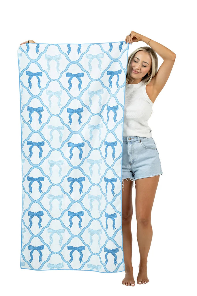 Blue Bow Quick Dry Reversible Pool Towel - Katydid.com