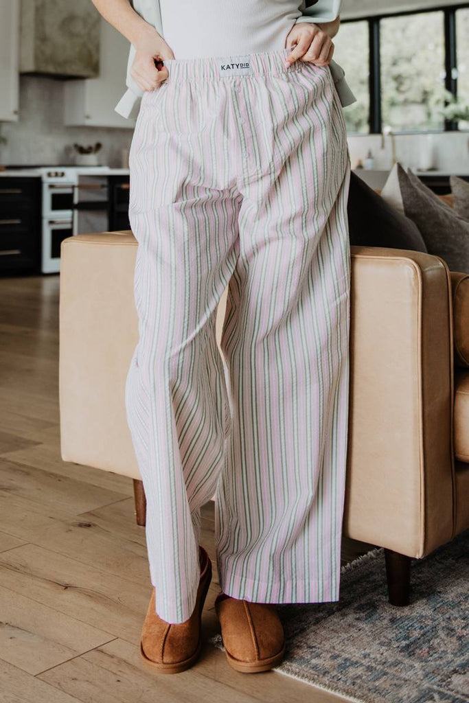 Light Pink and Green Striped Boxer Lounge Pants