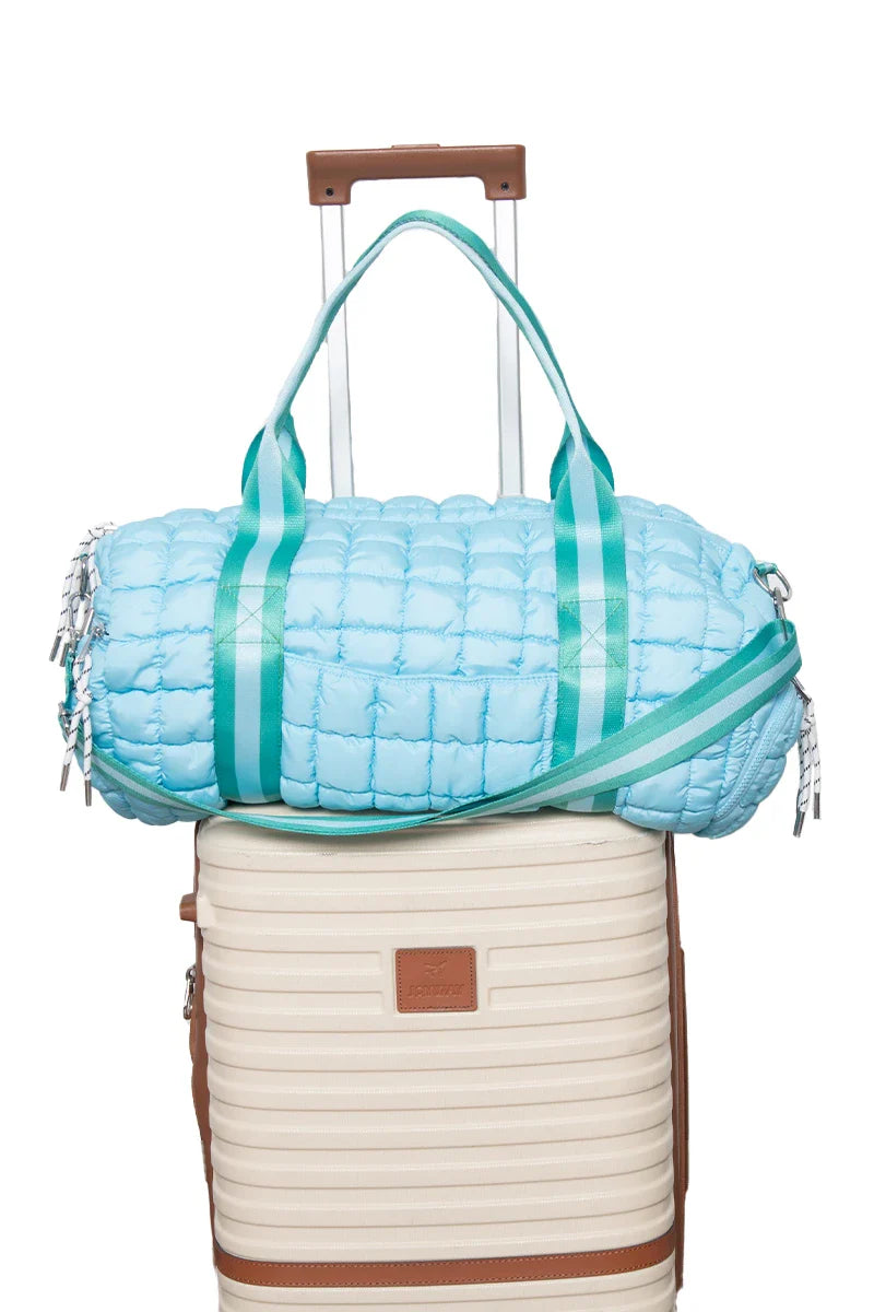 Light Blue and Green Striped Quilted Duffel - Katydid.com