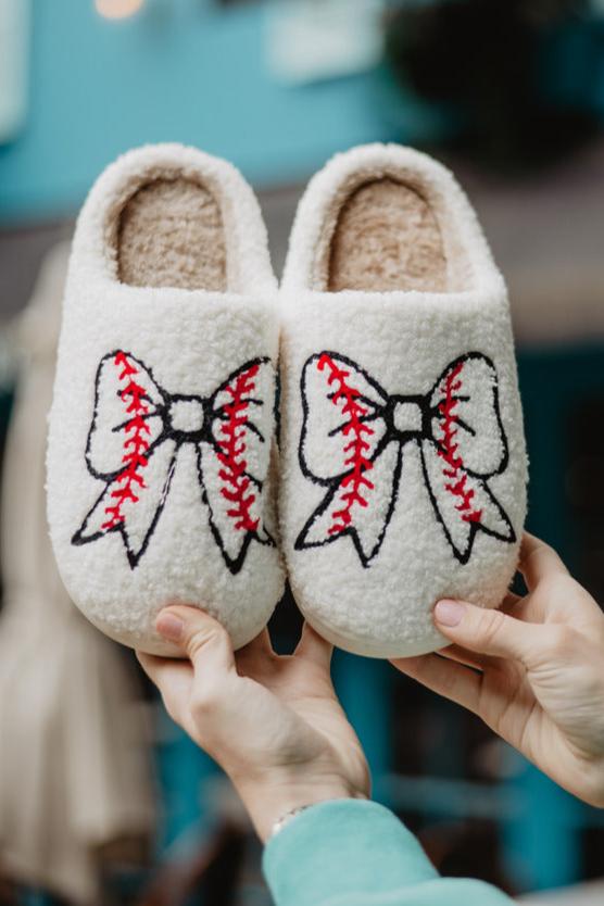 The Comfy Wraps Slippers Baseball Bow Women's Slippers