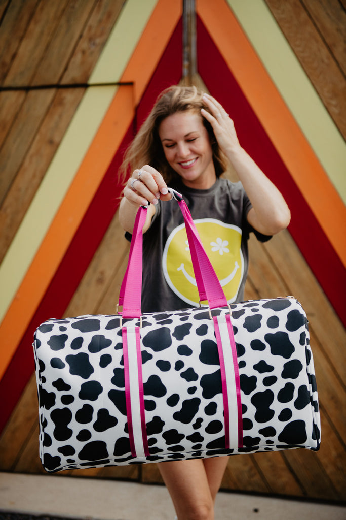 Black and White Cow Print Weekend Duffle Bag