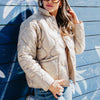 Soft Tan Button Up Quilted Puffer Jacket