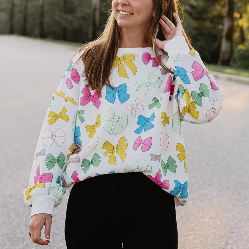 Multicolored Coquette Bows Printed All Over Sweatshirt