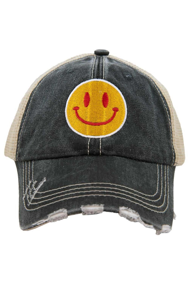 Red/Yellow Happy Face Trucker Hat - Katydid.com