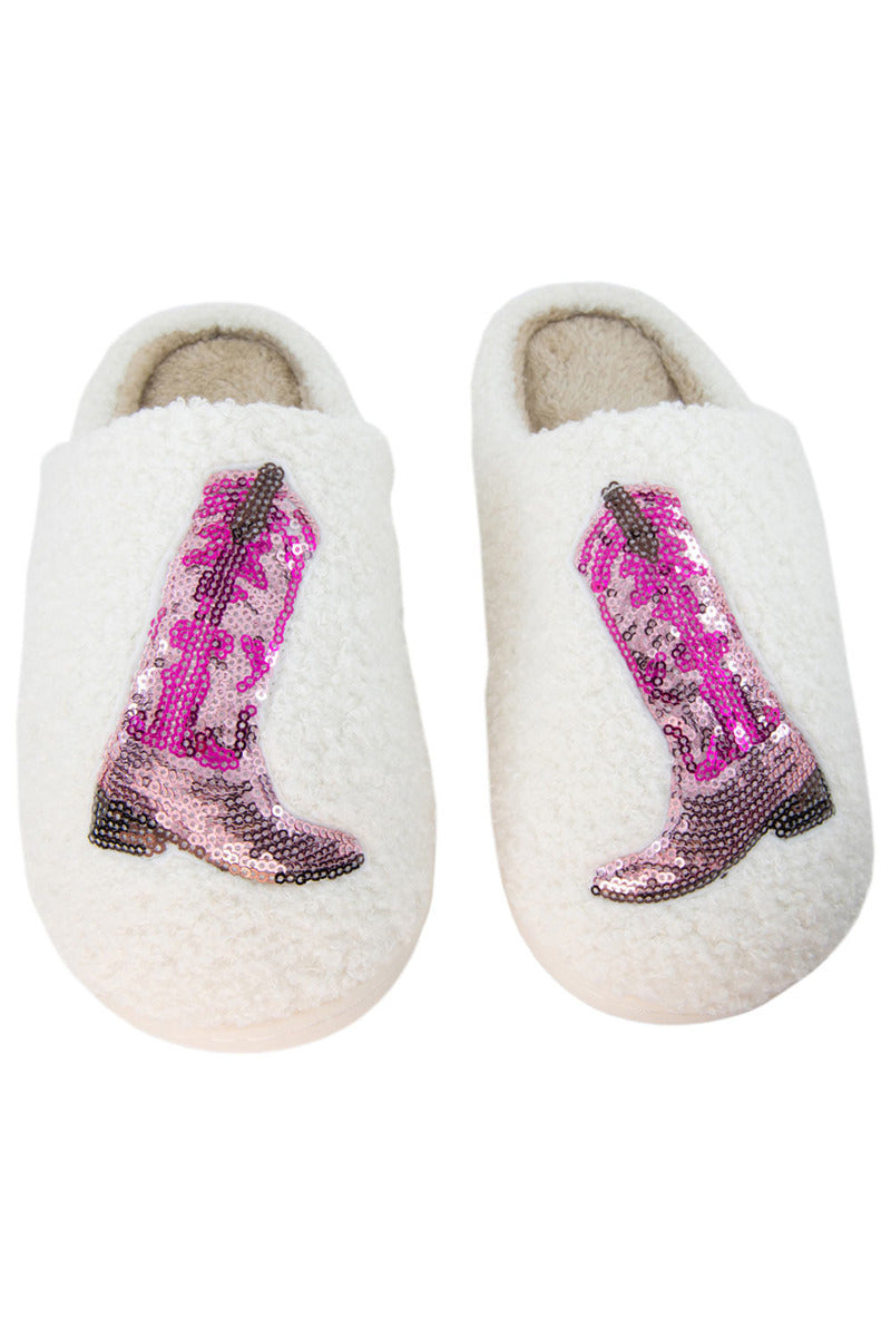 Pink Sequin Kicking Boots Slippers - Katydid.com