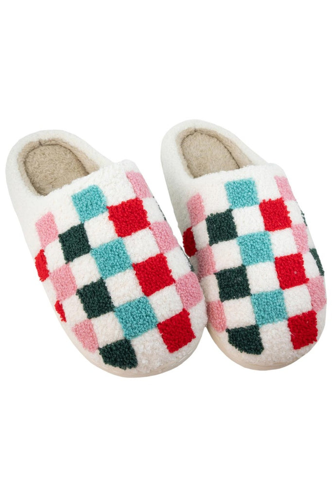 Jewel-Tone Multicolored Checkered Slippers