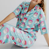 Pink Santa Hats Blue Matching Loungewear Set