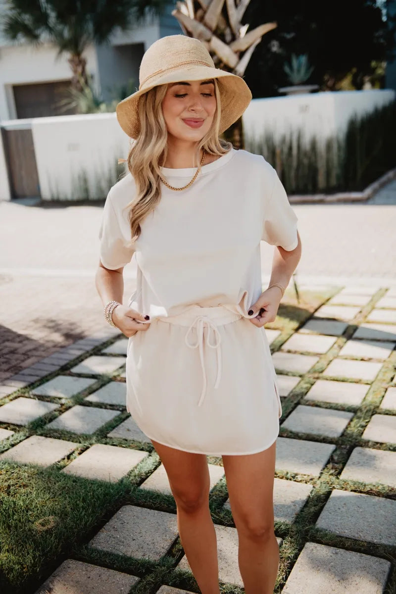 Beige and White Matching Skirt and Top Set - Katydid.com