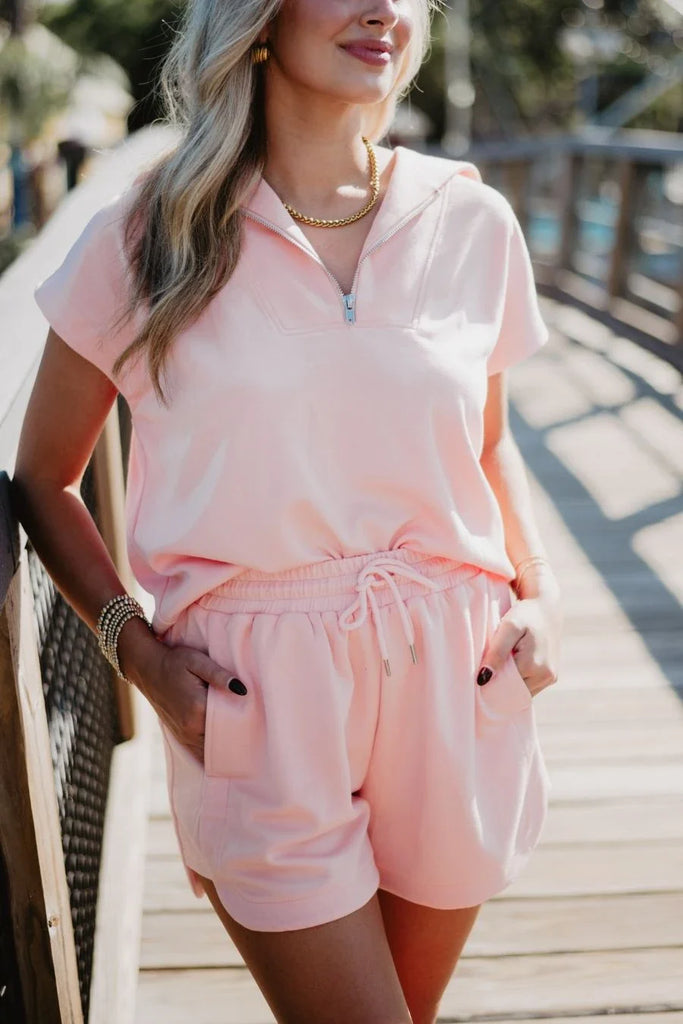 Peach Ladies Scuba Quarter Zip Top and Shorts - Katydid.com
