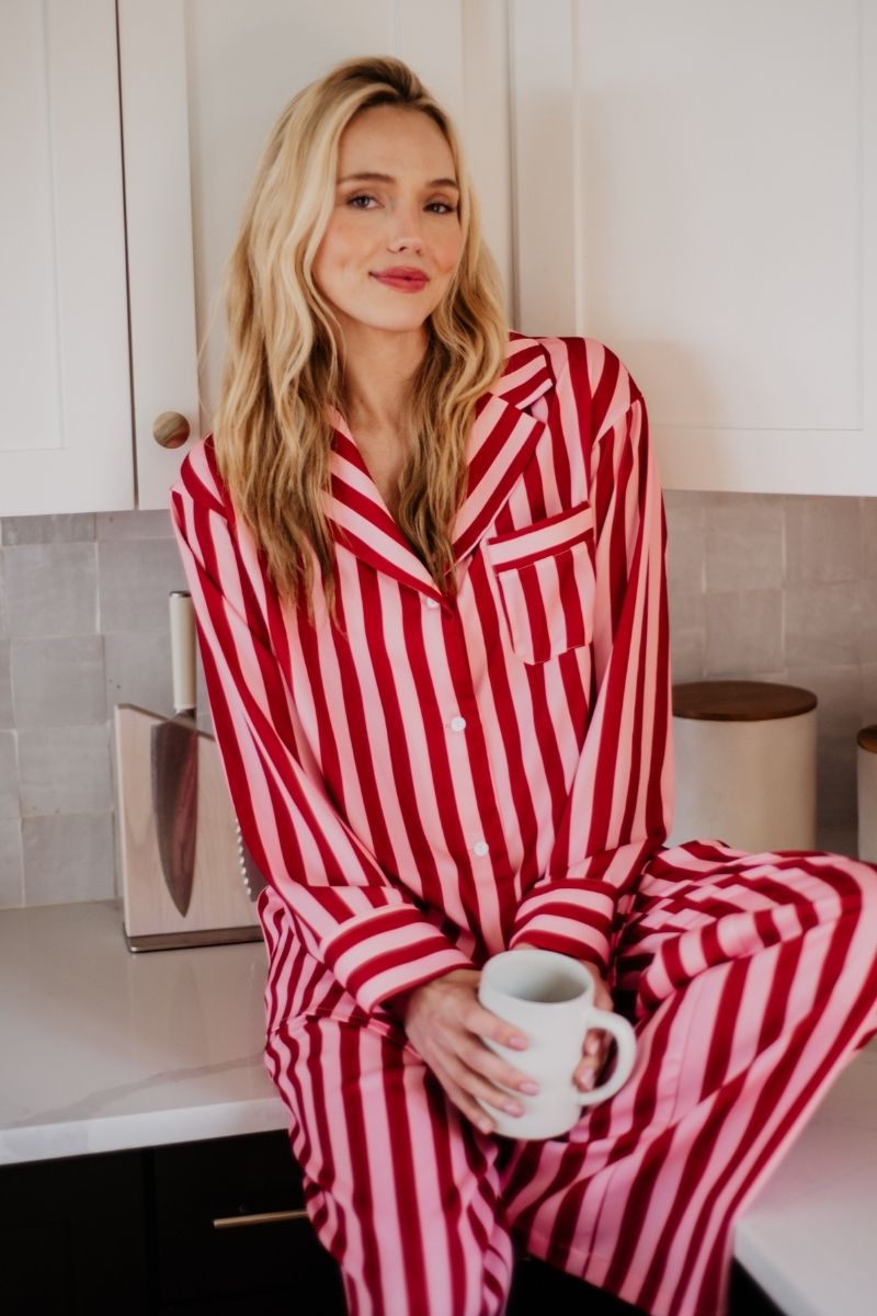 Blush Striped Satin Pajama Set